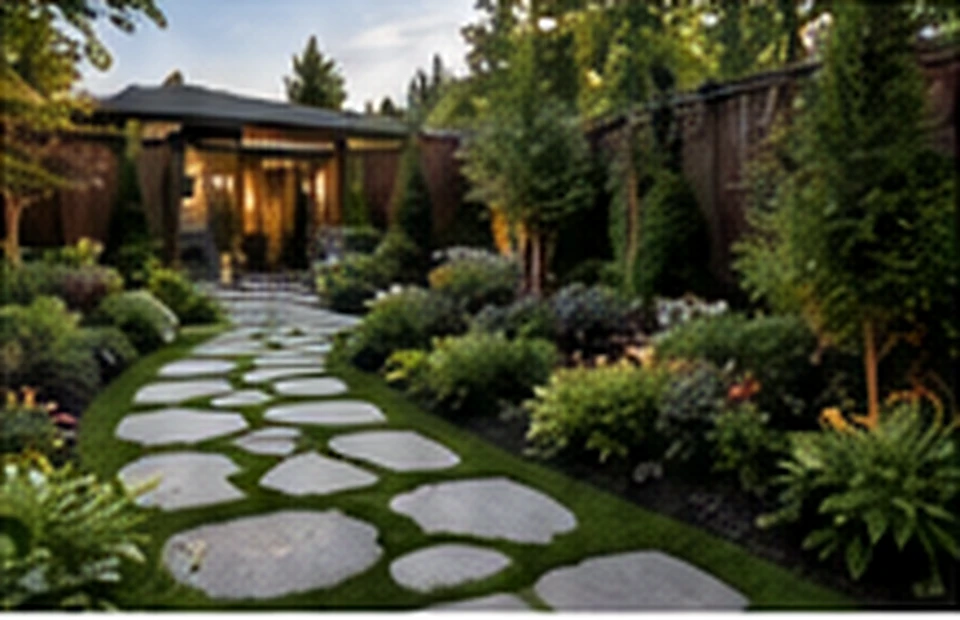 Garden path with stepping stones and lush planting